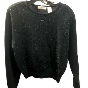 Vintage Liz Claiborne Petite Collection Lambswool Crop Beaded  Sweater SZ M